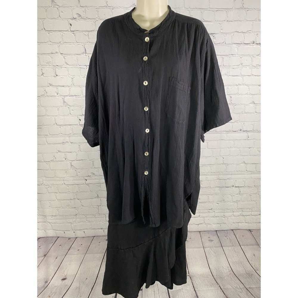 VTG Dunes Relaxed Fashion Black 2 Piece Outfit Skirt XXL Button Up Top 1XL